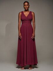 Jolie Moi Red Chiffon Pleated Maxi Dress - Image 1 of 6