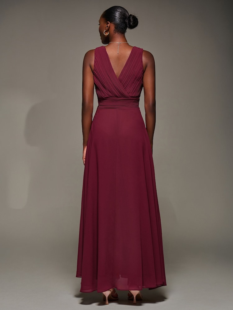 Jolie Moi Red Chiffon Pleated Maxi Dress - Image 2 of 6 Jolie Moi Red Chiffon Pleated Maxi Dress - Image 2 of 6