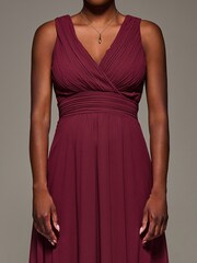 Jolie Moi Red Chiffon Pleated Maxi Dress - Image 3 of 6