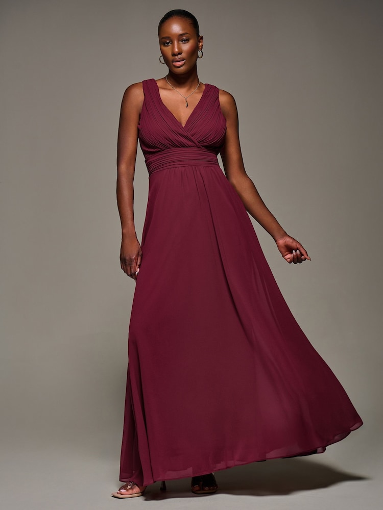 Jolie Moi Red Chiffon Pleated Maxi Dress - Image 6 of 6 Jolie Moi Red Chiffon Pleated Maxi Dress - Image 6 of 6