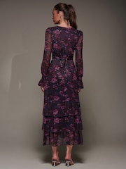 Jolie Moi Blue Long Sleeve Ruffle Hem Mesh Maxi Dress - Image 2 of 6