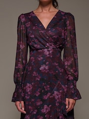 Jolie Moi Blue Long Sleeve Ruffle Hem Mesh Maxi Dress - Image 3 of 6