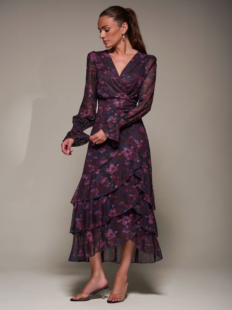 long sleeve maxi burgundy dress Plus Size Notch Neck Maxi Dress -Burgundy S / Burgundy at Curvy Sense main image 1