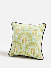 Oliver Bonas Green Mosaic Embroidered Velvet Cushion Cover 45x45cm - Image 1 of 4
