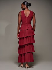 Jolie Moi Red Tiered Mesh Maxi Dress - Image 2 of 6