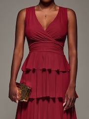 Jolie Moi Red Tiered Mesh Maxi Dress - Image 3 of 6