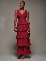 Jolie Moi Red Tiered Mesh Maxi Dress - Image 4 of 6