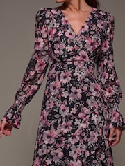 Jolie Moi Pink Long Sleeve Ruffle Hem Mesh Maxi Dress - Image 3 of 6