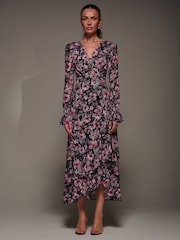 Jolie Moi Pink Long Sleeve Ruffle Hem Mesh Maxi Dress - Image 4 of 6