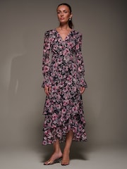Jolie Moi Pink Long Sleeve Ruffle Hem Mesh Maxi Dress - Image 5 of 6