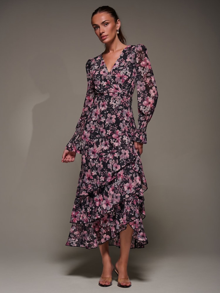 Jolie Moi Pink Long Sleeve Ruffle Hem Mesh Maxi Dress - Image 6 of 6 Jolie Moi Pink Long Sleeve Ruffle Hem Mesh Maxi Dress - Image 6 of 6