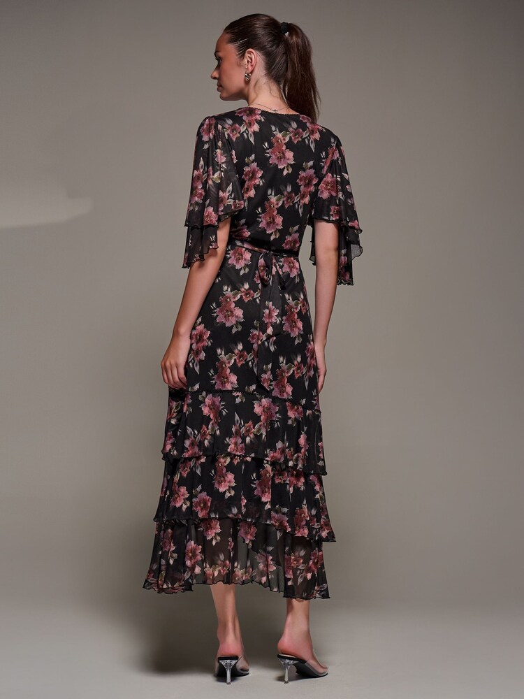 Jolie Moi Black Frill Trim Mesh Maxi Dress - Image 2 of 6