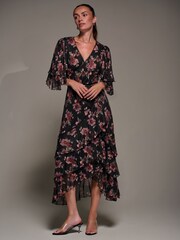 Jolie Moi Black Frill Trim Mesh Maxi Dress - Image 4 of 6