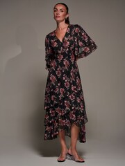 Jolie Moi Black Frill Trim Mesh Maxi Dress - Image 5 of 6