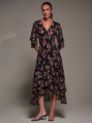 Jolie Moi Black Frill Trim Mesh Maxi Dress - Image 6 of 6