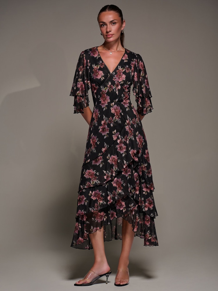 Jolie Moi Black Frill Trim Mesh Maxi Dress - Image 6 of 6