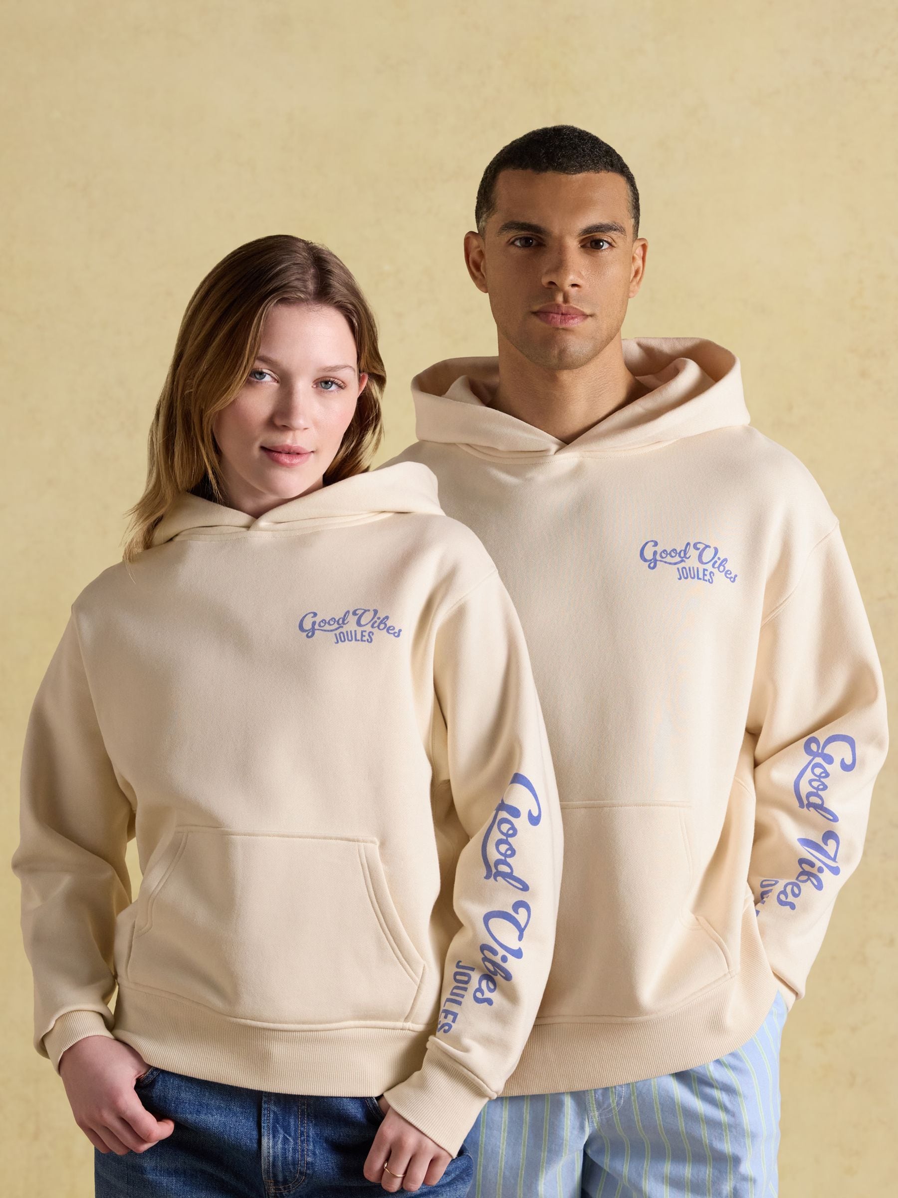 Joules Unisex Beach Graphic Oversized Hoodie Cream Small