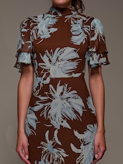 Jolie Moi Brown High Neck Angel Sleeve Chiffon Maxi Dress - Image 3 of 6
