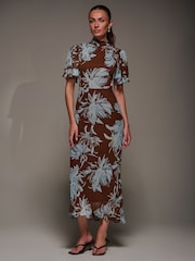 Jolie Moi Brown High Neck Angel Sleeve Chiffon Maxi Dress - Image 5 of 6