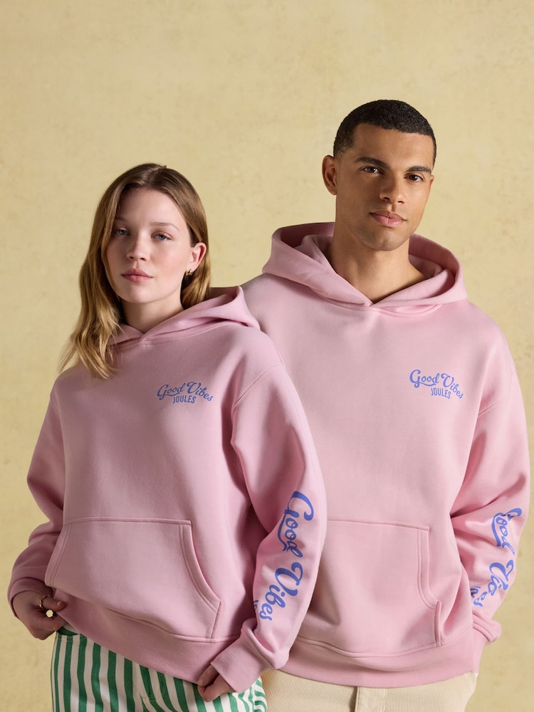 Joules Pink Beach Graphic Unisex Oversized Hoodie - Image 1 of 11