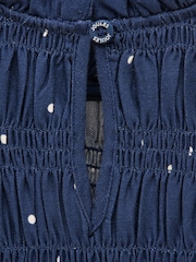 Joules Girls' Ellington Navy Blue Long Sleeve Shirred Dress - Image 5 of 5