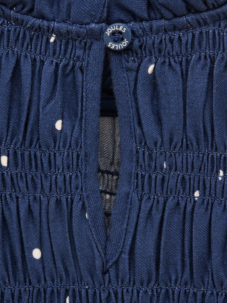 Joules Girls' Ellington Navy Blue Long Sleeve Shirred Dress - Image 5 of 5 Joules Girls' Ellington Navy Blue Long Sleeve Shirred Dress - Image 5 of 5