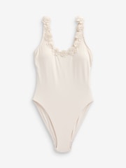 Mint Velvet Cream 3D Floral Embroidery Tummy Control Scoop Swimsuit - Image 1 of 3