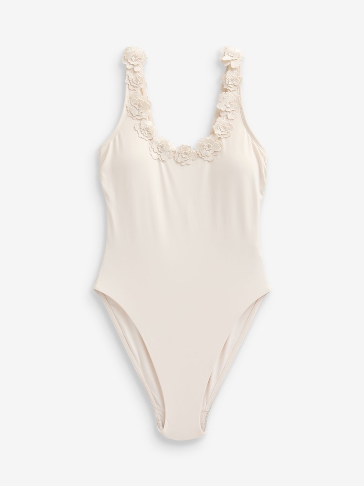 Mint Velvet Cream 3D Floral Embroidery Tummy Control Scoop Swimsuit - Image 1 of 3 Mint Velvet Cream 3D Floral Embroidery Tummy Control Scoop Swimsuit - Image 1 of 3