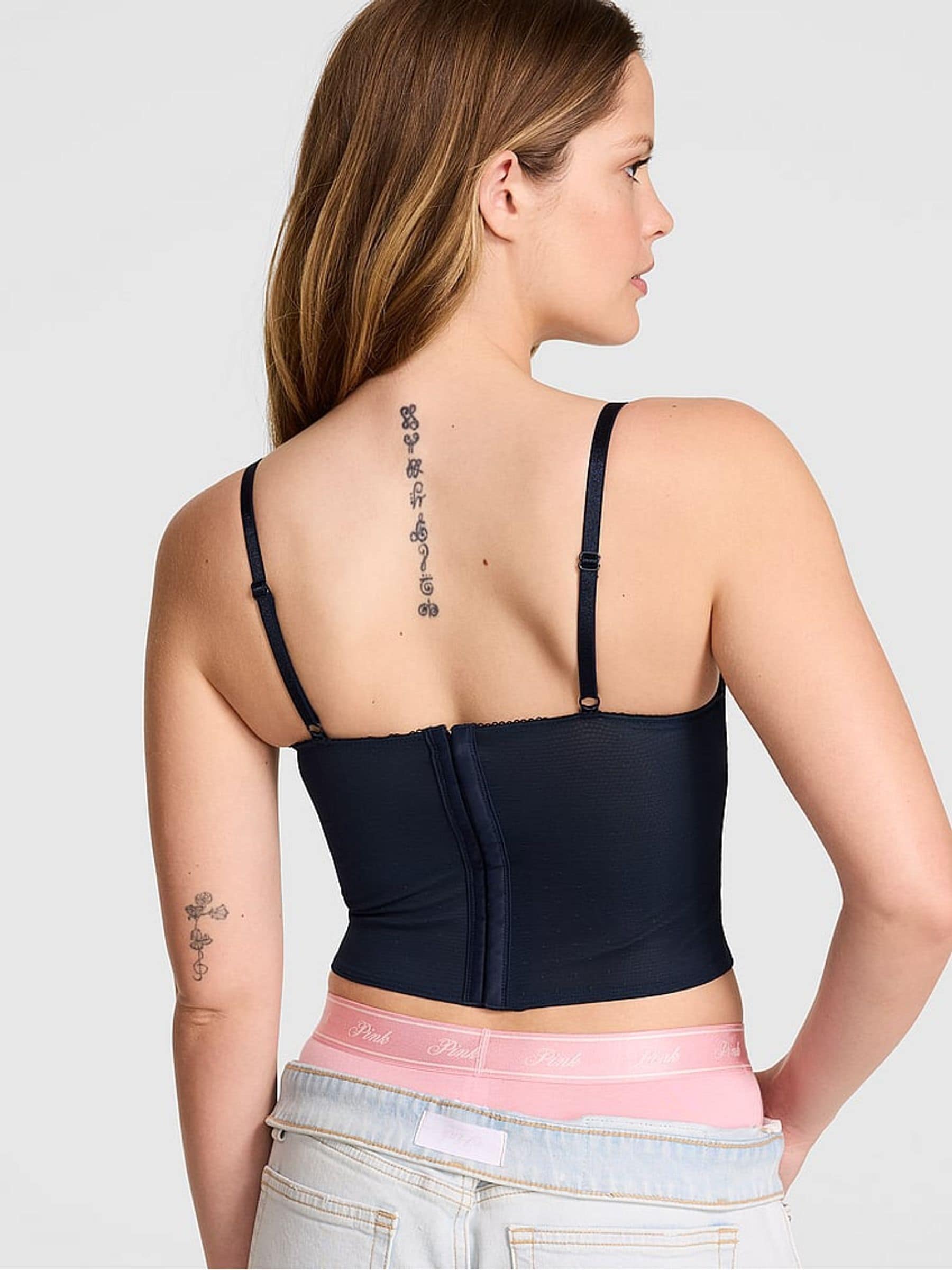 Buy Victoria's Secret Pink Noir Navy Blue Daisy Embroidery Corset