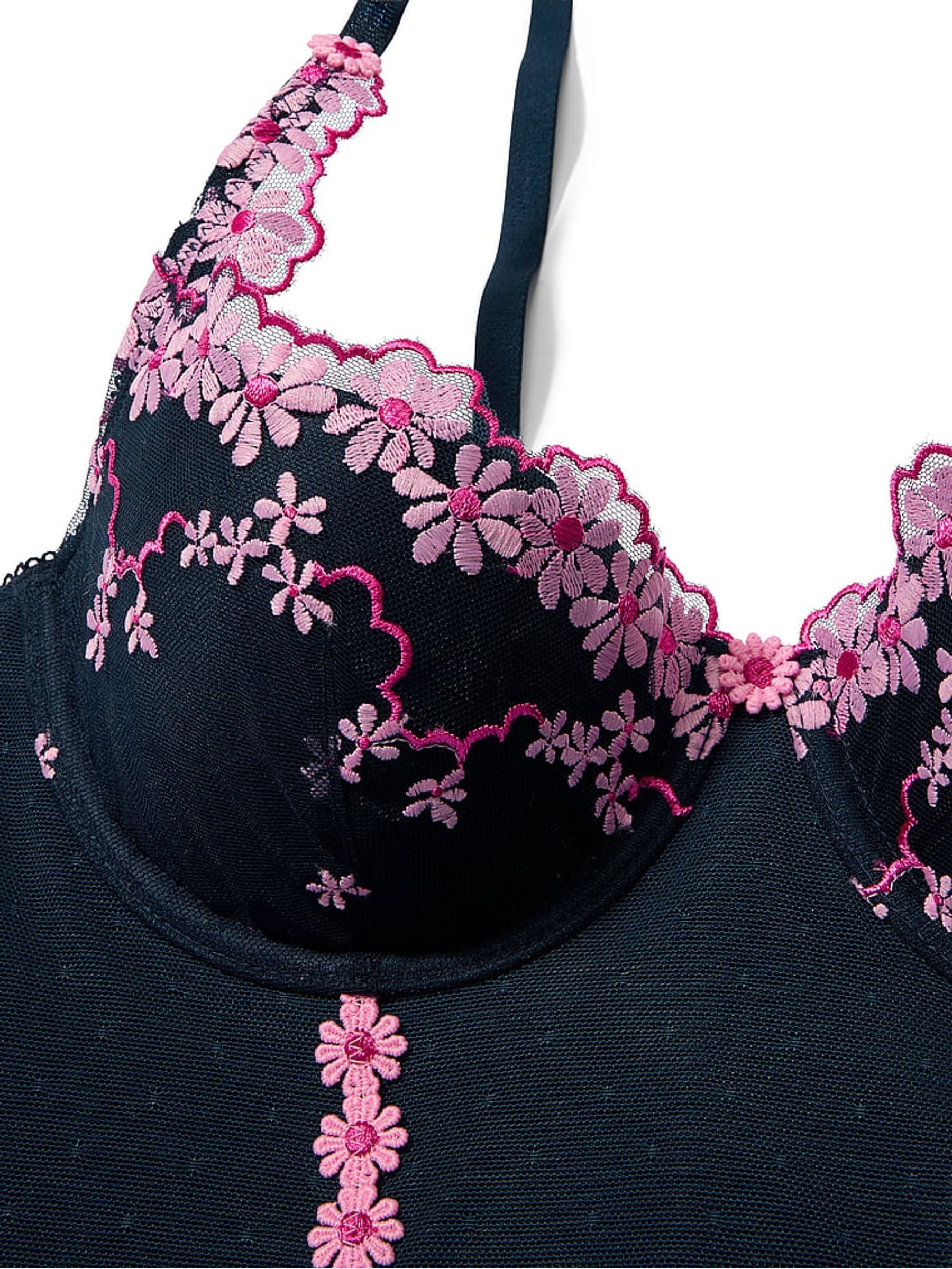 Buy Victoria's Secret Pink Noir Navy Blue Daisy Embroidery Corset