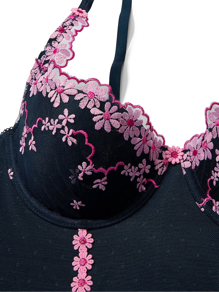 Victoria's Secret Pink Noir Navy Blue Daisy Embroidery Corset - Image 3 of 3