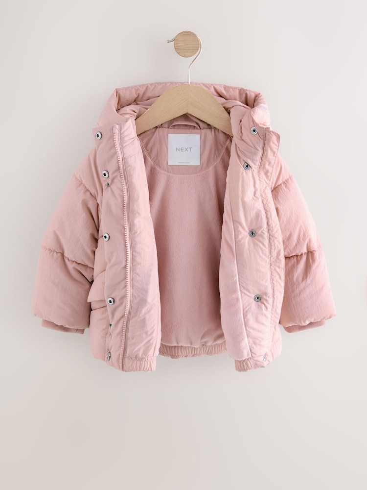 Pink Shower Resistant Faux Fur Lined Padded Coat (3mths-7yrs) - Image 2 of 5 Pink Shower Resistant Faux Fur Lined Padded Coat (3mths-7yrs) - Image 2 of 5