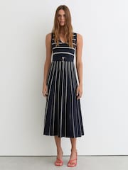 Reiss Navy/Ivory Mallory Sleeveless Stripe Knitted Midi Dress - Image 1 of 7