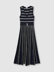 Reiss Navy/Ivory Mallory Sleeveless Stripe Knitted Midi Dress - Image 2 of 7