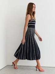 Reiss Navy/Ivory Mallory Sleeveless Stripe Knitted Midi Dress - Image 4 of 7