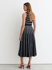 Reiss Navy/Ivory Mallory Sleeveless Stripe Knitted Midi Dress - Image 6 of 7
