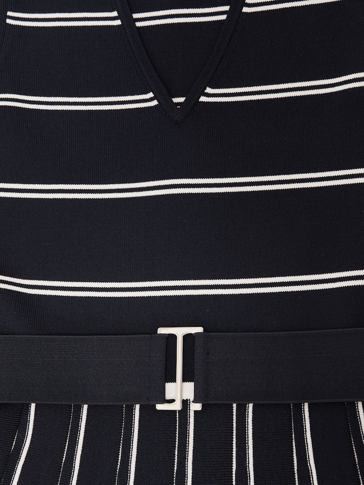 Reiss Navy/Ivory Mallory Sleeveless Stripe Knitted Midi Dress - Image 7 of 7