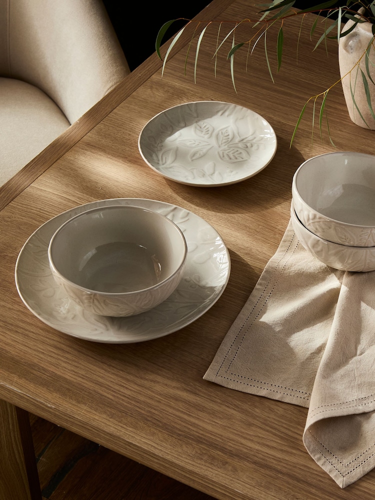 12 Piece Natural Freya Botanical Embossed Dinner Set - Image 2 of 5 12 Piece Natural Freya Botanical Embossed Dinner Set - Image 2 of 5