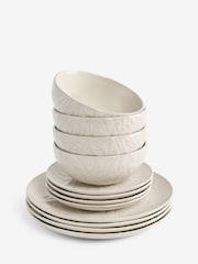 12 Piece Natural Freya Botanical Embossed Dinner Set - Image 5 of 5