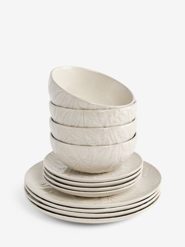 12 Piece Natural Freya Botanical Embossed Dinner Set - Image 5 of 5 12 Piece Natural Freya Botanical Embossed Dinner Set - Image 5 of 5