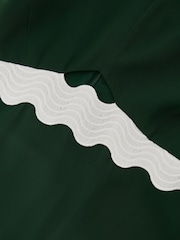 Reiss Dark Green/Ivory Dillon Contrast Wave-Trim Fitted Midi Dress - Image 6 of 6