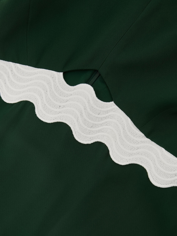 Reiss Dark Green/Ivory Dillon Contrast Wave-Trim Fitted Midi Dress - Image 6 of 6 Reiss Dark Green/Ivory Dillon Contrast Wave-Trim Fitted Midi Dress - Image 6 of 6