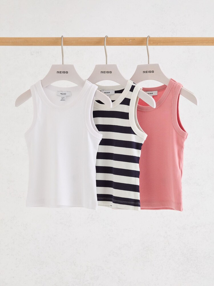 Reiss Violet 3 Pack Stretch-Cotton Ribbed Vests - 圖片 2/3