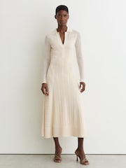 Reiss Cream Lindy Pointelle-Knit Panelled Midi Dress - Image 1 of 7