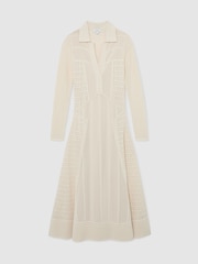 Reiss Cream Lindy Pointelle-Knit Panelled Midi Dress - Image 2 of 7