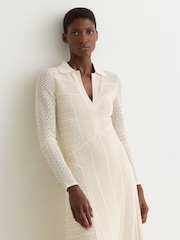 Reiss Cream Lindy Pointelle-Knit Panelled Midi Dress - Image 3 of 7