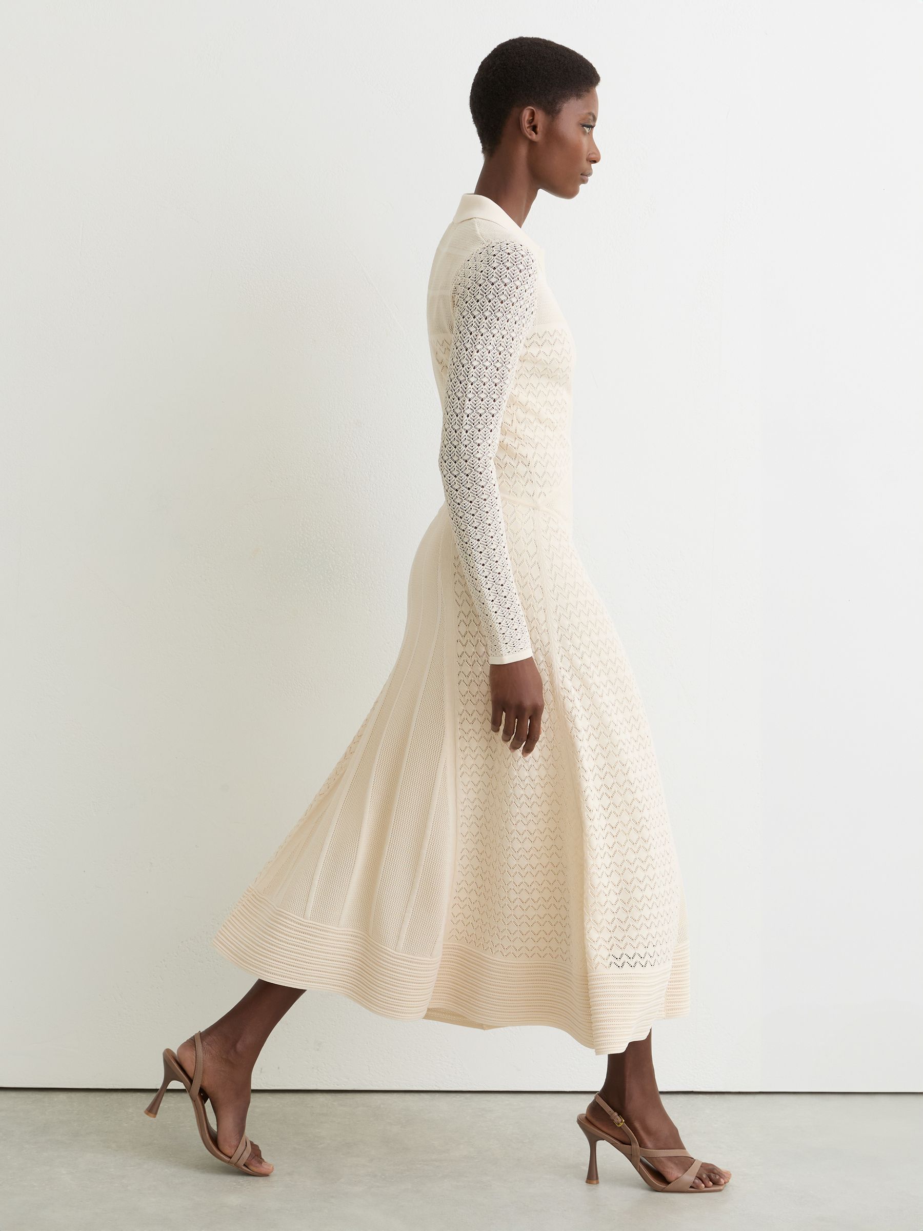 Buy Reiss Cream Lindy Pointelle-Knit Panelled Midi Dress from Next