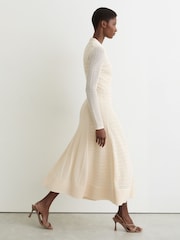 Reiss Cream Lindy Pointelle-Knit Panelled Midi Dress - Image 4 of 7