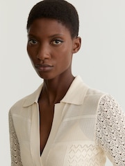 Reiss Cream Lindy Pointelle-Knit Panelled Midi Dress - Image 5 of 7