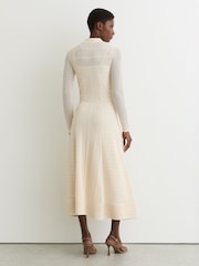 Reiss Cream Lindy Pointelle-Knit Panelled Midi Dress - Image 6 of 7